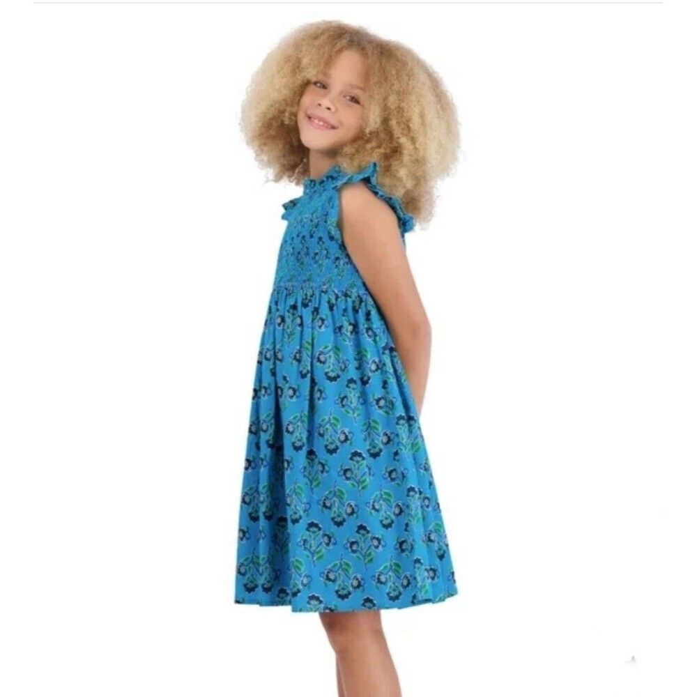 French Connection Youth Girl's Dress Dark Blue Floral Ruffle, Size S (7/8)